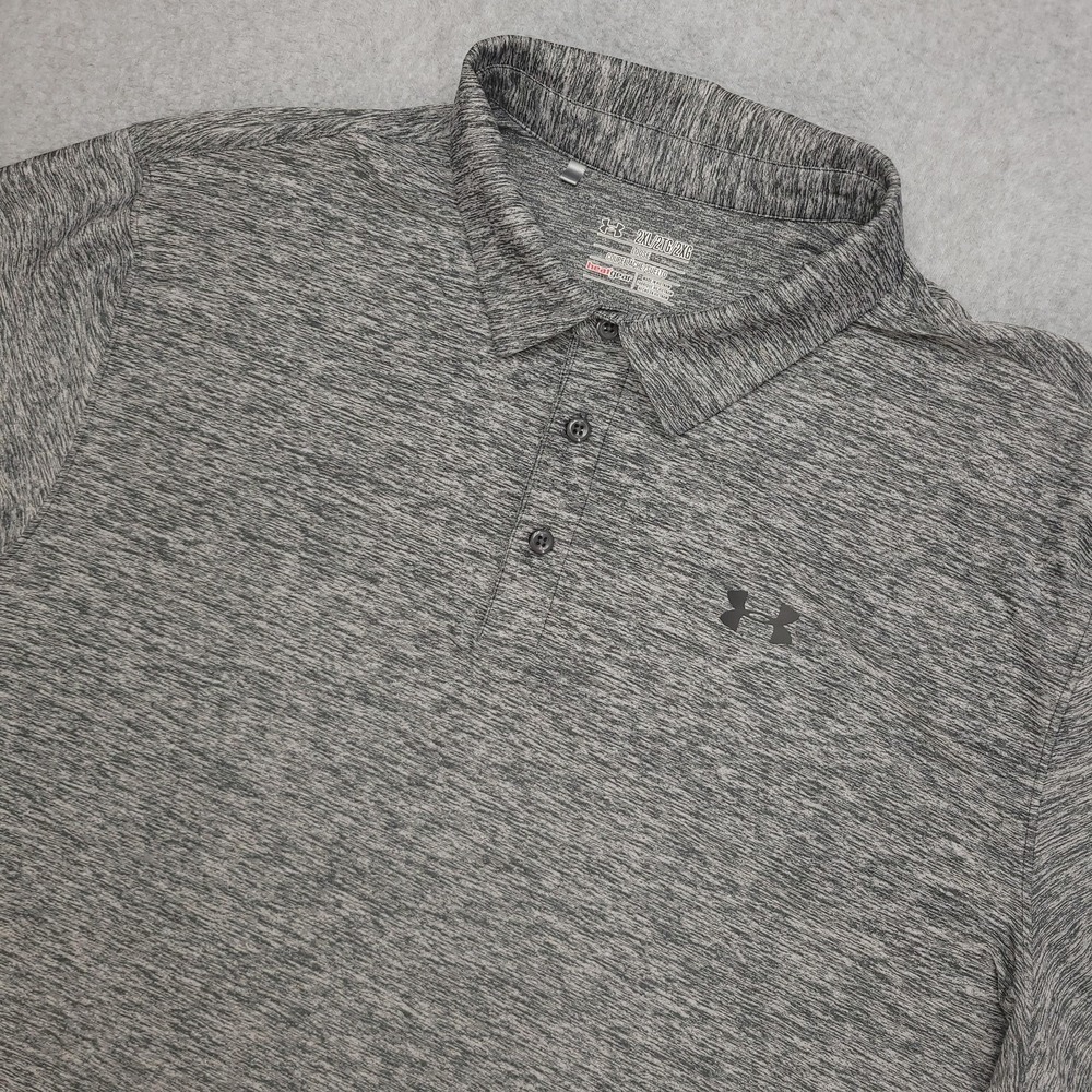 Under Armour Polo Shirt Mens 2XL Gray HeatGear‎ Loose Fit Golf Athletic
